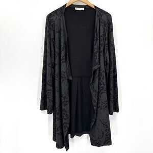 Bryn Walker Gray Black Burnout Lagenlook Waterfall Open Large Cardigan Jacket